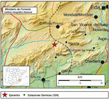 Imagen del epicentro del terremoto. Foto: Instituto Geográfico Nacional